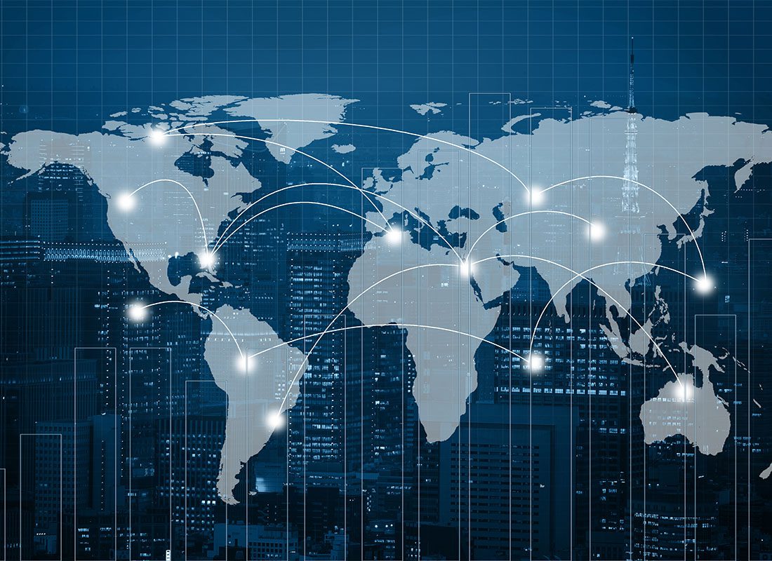 Assurex Global - Illustration of Connected Points on a World Map in Global Connectivity Concept